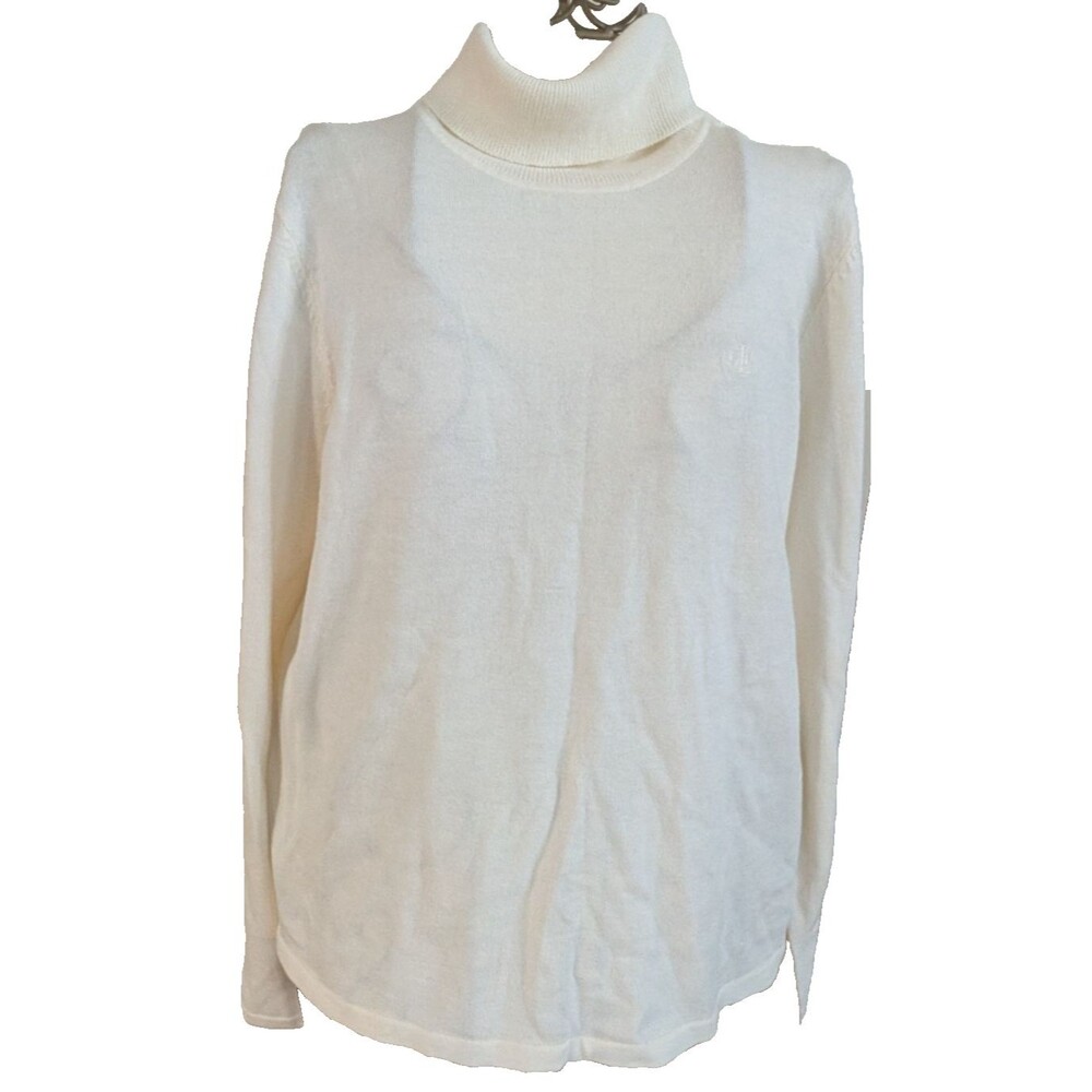 Lauren Ralph Lauren Merino Wool Cotton Turtleneck Sweater M Cream